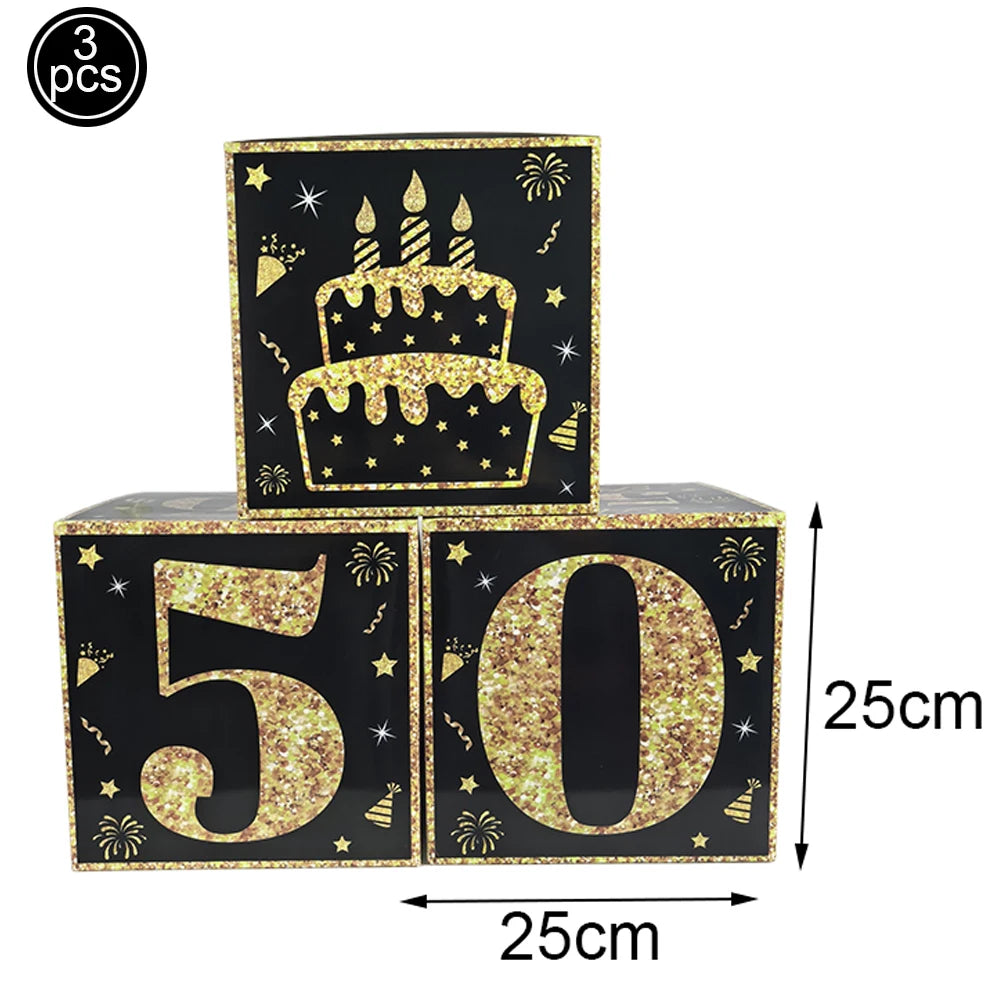 50th Birthday Party Decorations – Black & Gold Tableware Set Party Tableware Set Babs Paper box
