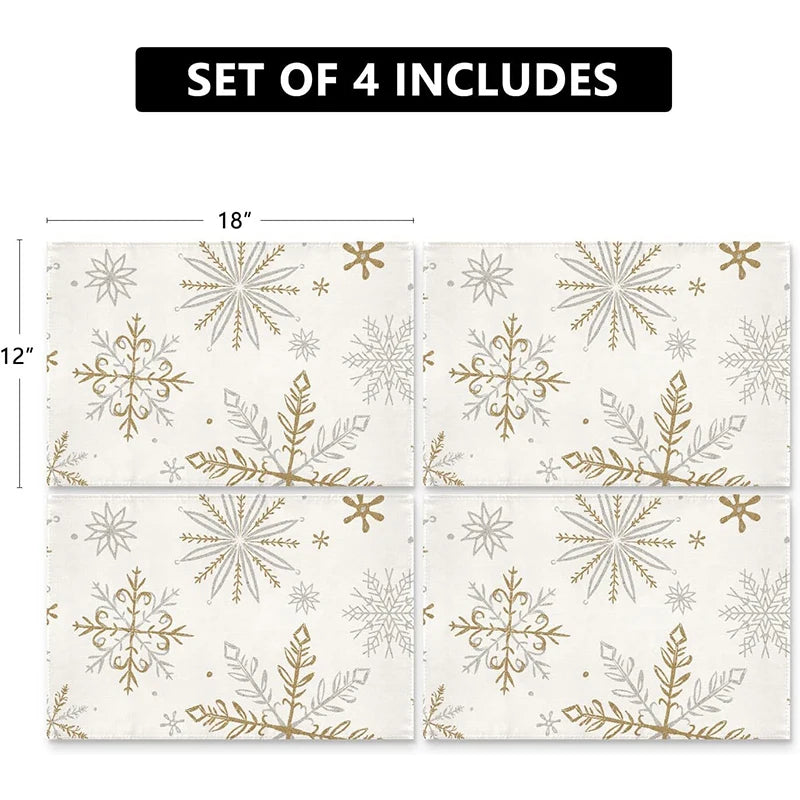 4Pcs Christmas Linen Placemats Set – Elk & Tree Table Mats Linen Placemats Set Babs