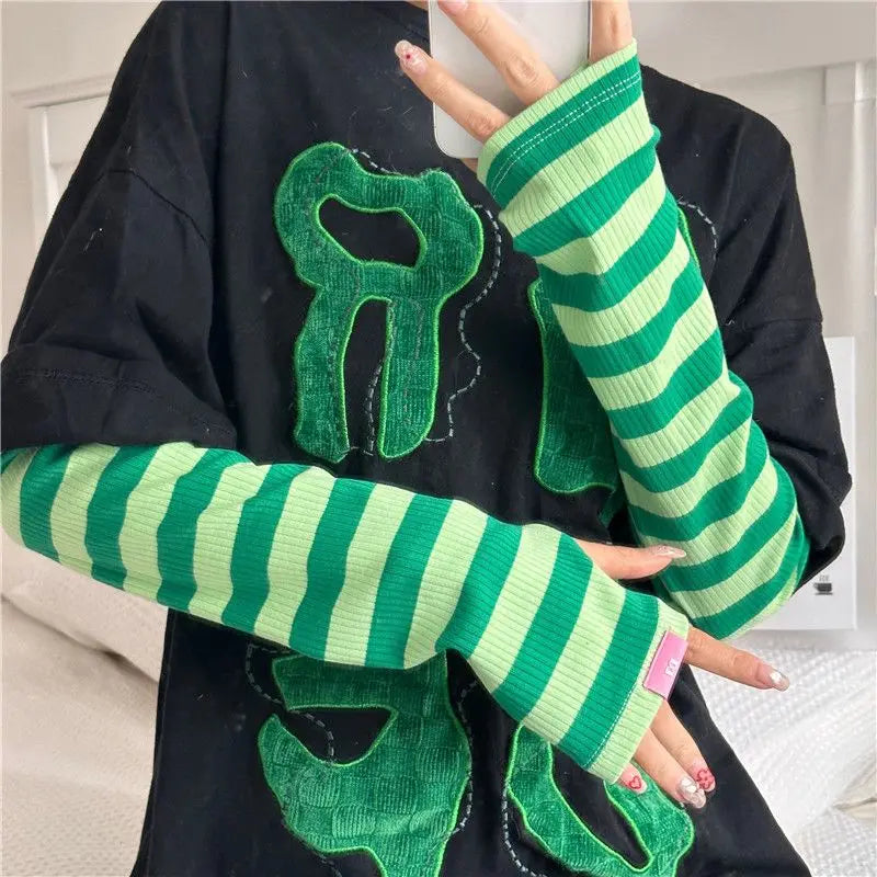 Striped UV Protection Arm Sleeves – Summer Sun Cover for Women UV Protection Arm Sleeves Babs green