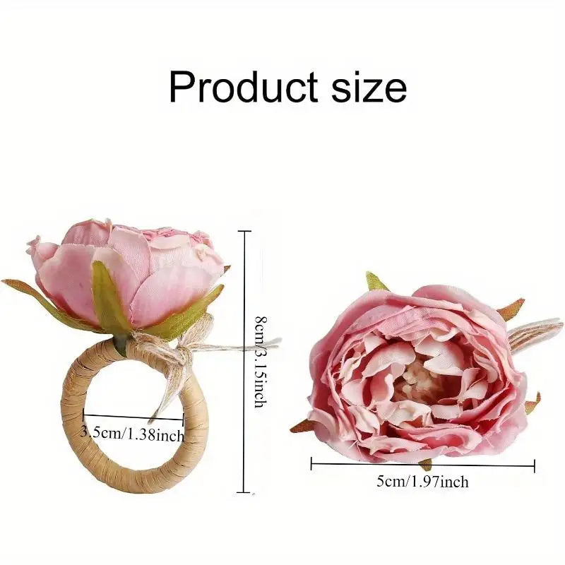4PCS Pink Peony Napkin Rings – Burlap Twine Wedding Table Decor Napkin Rings Babs