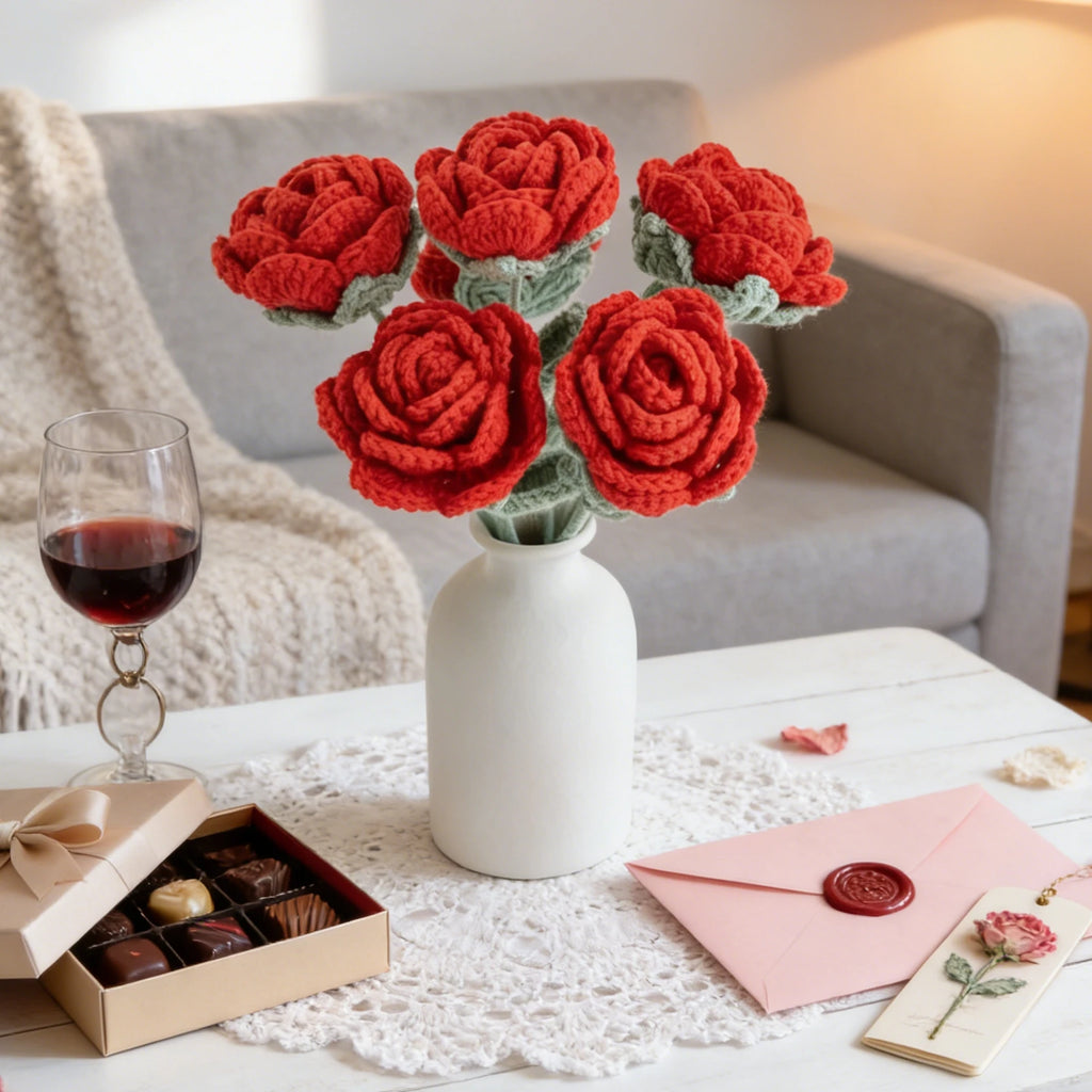 Handmade Crochet Rose Bouquet – Artificial Flowers Gift Artificial Flower Bouquet Babs