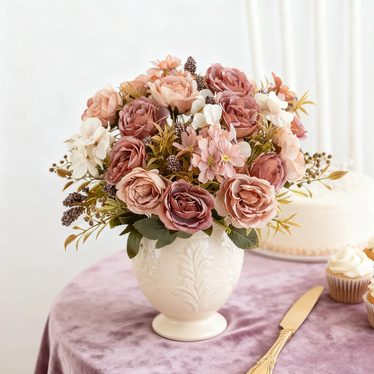 Silk Artificial Rose & Peony Bouquet | Wedding & Home Decor Artificial Flower Bouquet Babs