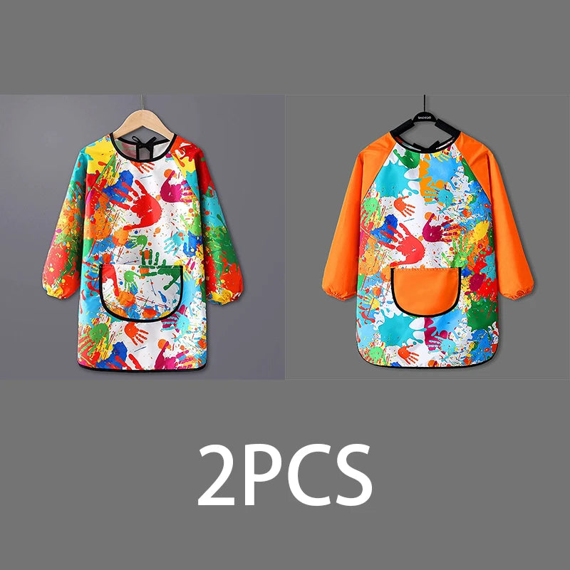Kids Waterproof Long Sleeve Art Apron – Cartoon Paint Smock Kids Art Apron Babs 2pcs Multi Orange L(S)