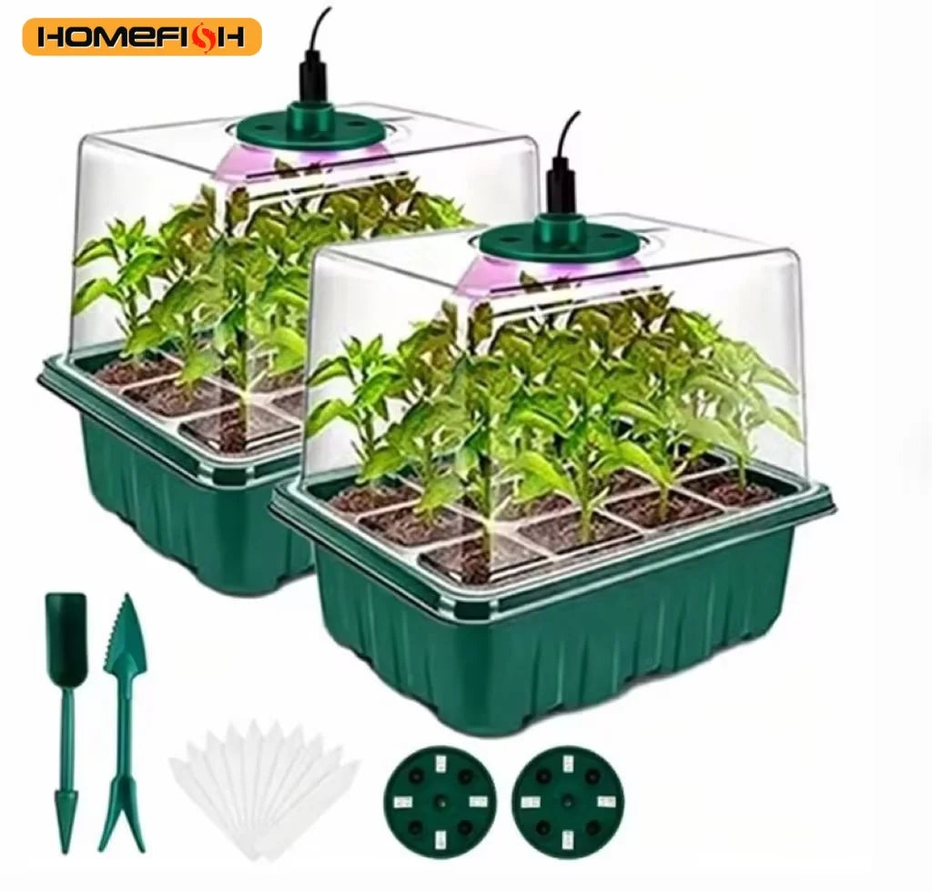 Seed Starter Tray with Grow Light & Humidity Dome – 2-Kit Set Seed Starter Kit Babs