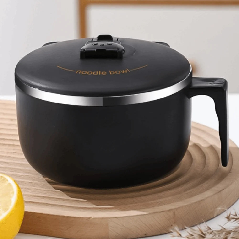 Japanese Stainless Steel Ramen Bowl 1300ml – Lid & Drain Hole Stainless Steel Bowl Babs Black 1300ML