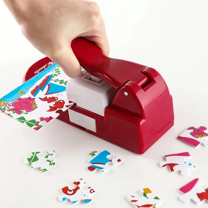 DIY Jigsaw Punch Machine with 10 Cardboard Pieces – Creative Kit Jigsaw Craft Tool Babs