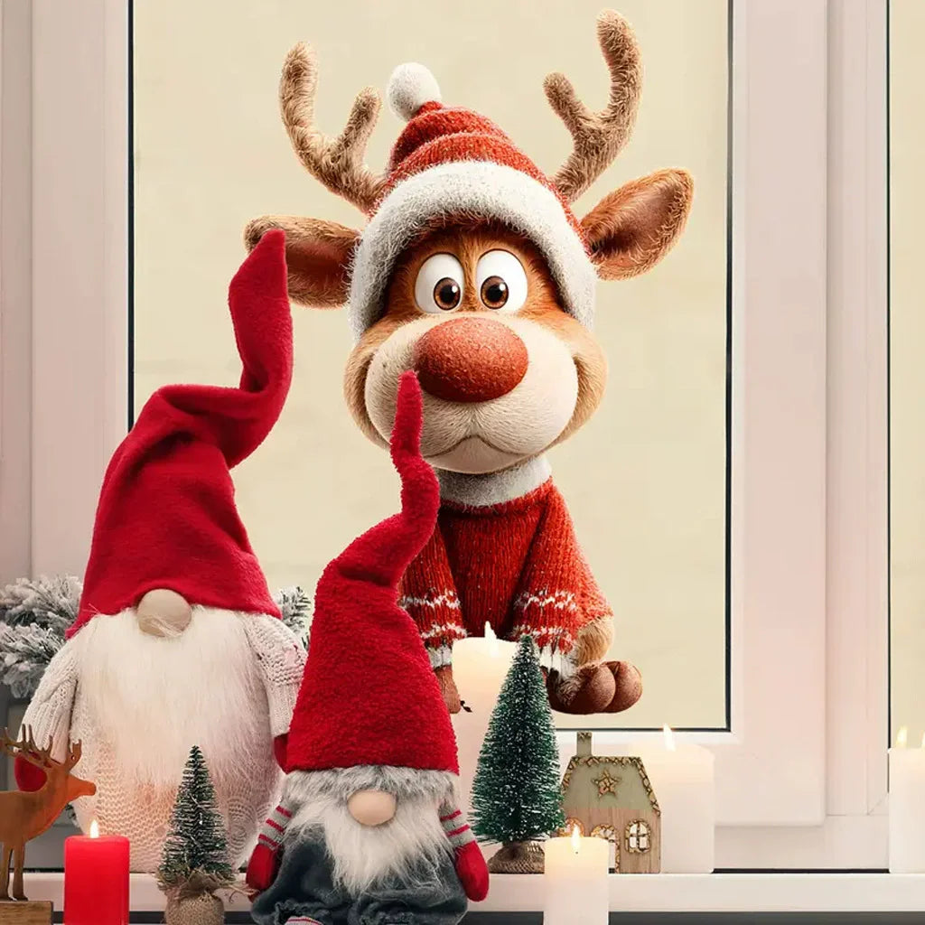 Christmas Reindeer Window Cling Stickers – Waterproof Vinyl Decals Window Cling Stickers Babs