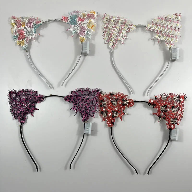 LED Lace Cat & Fox Glow Headbands for Rave & Parties LED Party Headband Babs