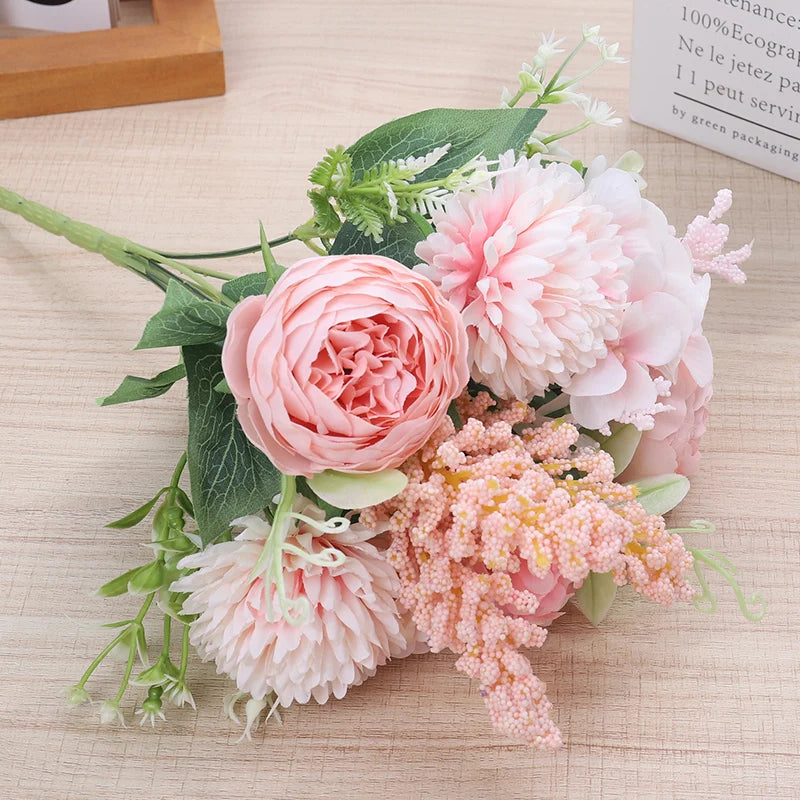 Silk Peony Rose Artificial Flower Bouquet – Wedding & Home Décor Artificial Flower Bouquet Babs Pink