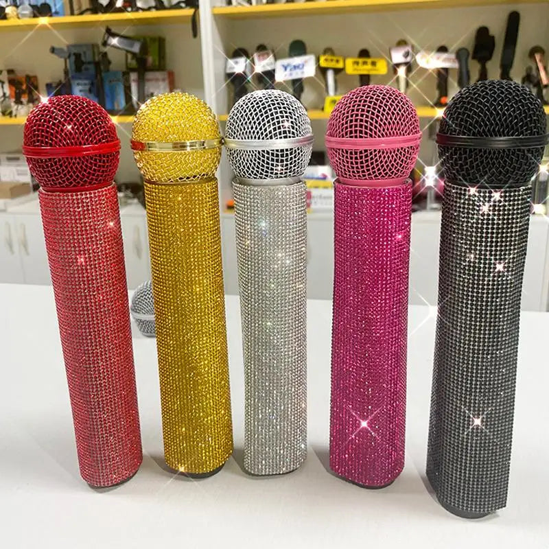 Bling Rhinestone Wireless Mic Cover – Sparkly Decorative Sleeve Mic Handle Cover Babs