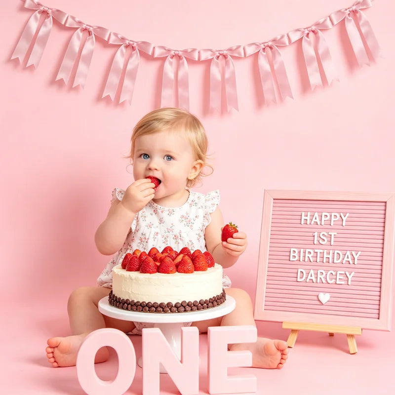 8-Piece Pink Bow Garland Satin Ribbon Party Banner Decoration Party Garland Banner Babs