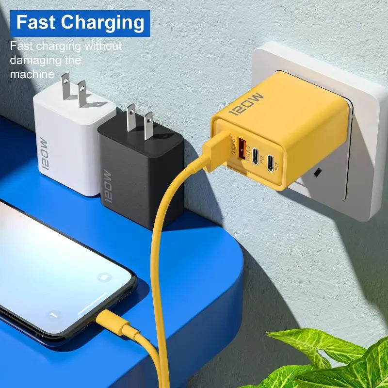 4-Port 120W USB-C Fast Charger – PD & QC 3.0 Wall Adapter USB Wall Charger Babs
