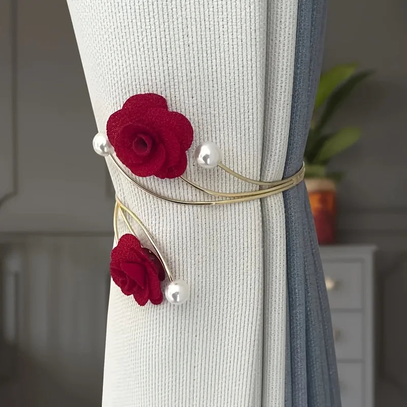 Rose Pattern Curtain Tiebacks with Adjustable Metal Buckles – 2pc Curtain Tiebacks Babs
