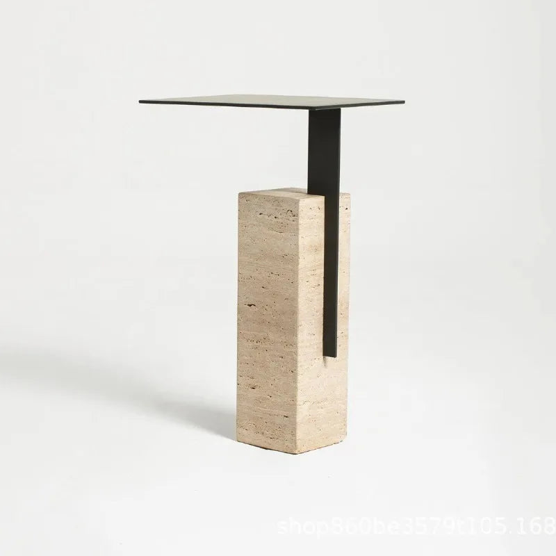 Modern Stone & Steel Side Table – Minimalist Coffee Table Coffee Side Table Babs White