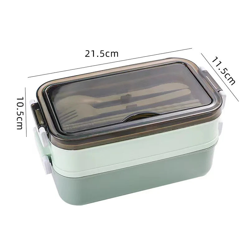 Double Layer Lunch Box with Compartments & Fork/Spoon Lunch Box Babs