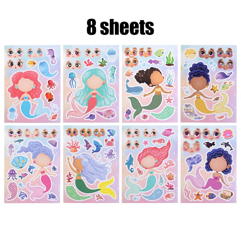 Mermaid DIY Face Sticker Puzzle – Kids Birthday Party Game Kids Sticker Puzzle Babs 8Sheets