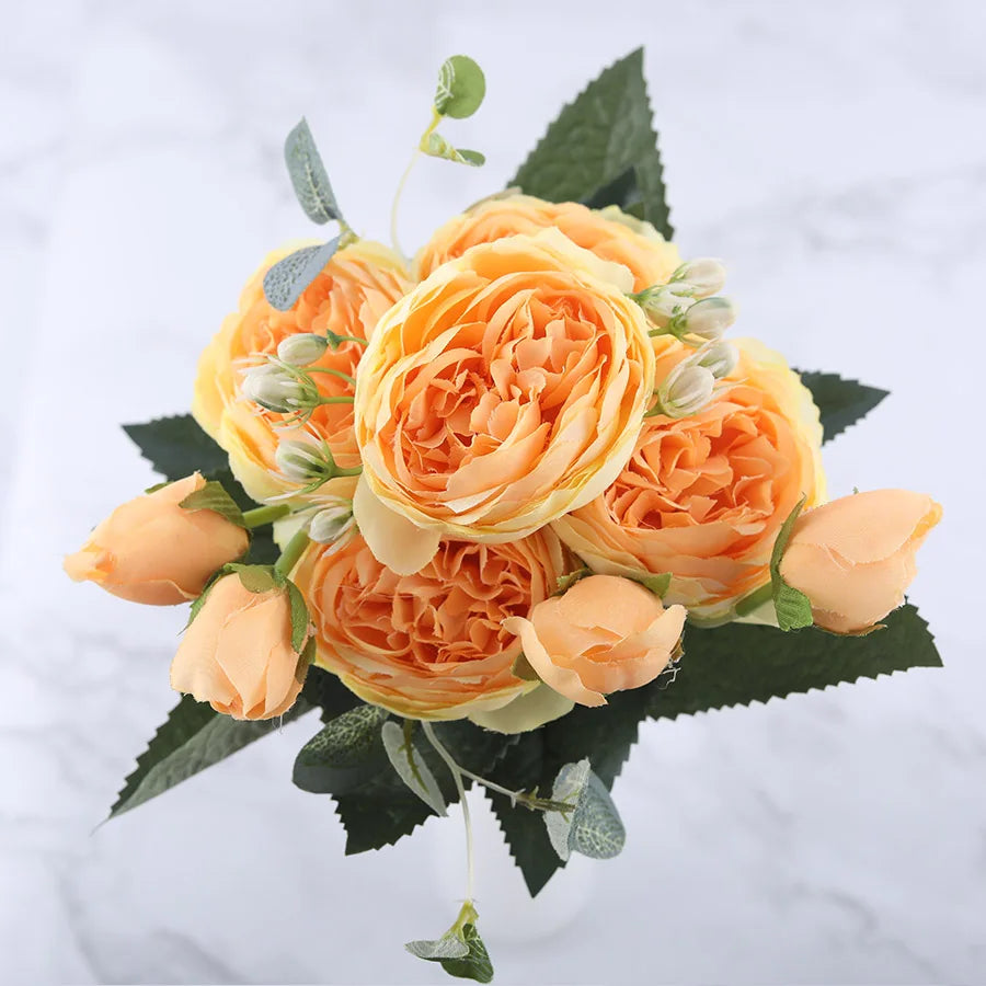 Silk Rose Peony Artificial Flowers – Wedding & Home Décor Artificial Flower Bouquet Babs Yellow