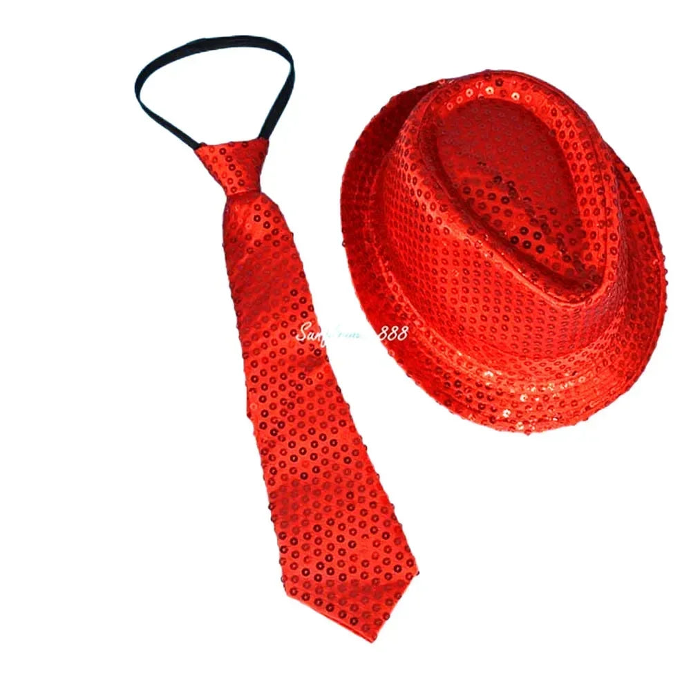 LED Light Up Sequin Jazz Hat & Tie Set | Party Costume LED Party Costume Set Babs light up red 2 Adult size