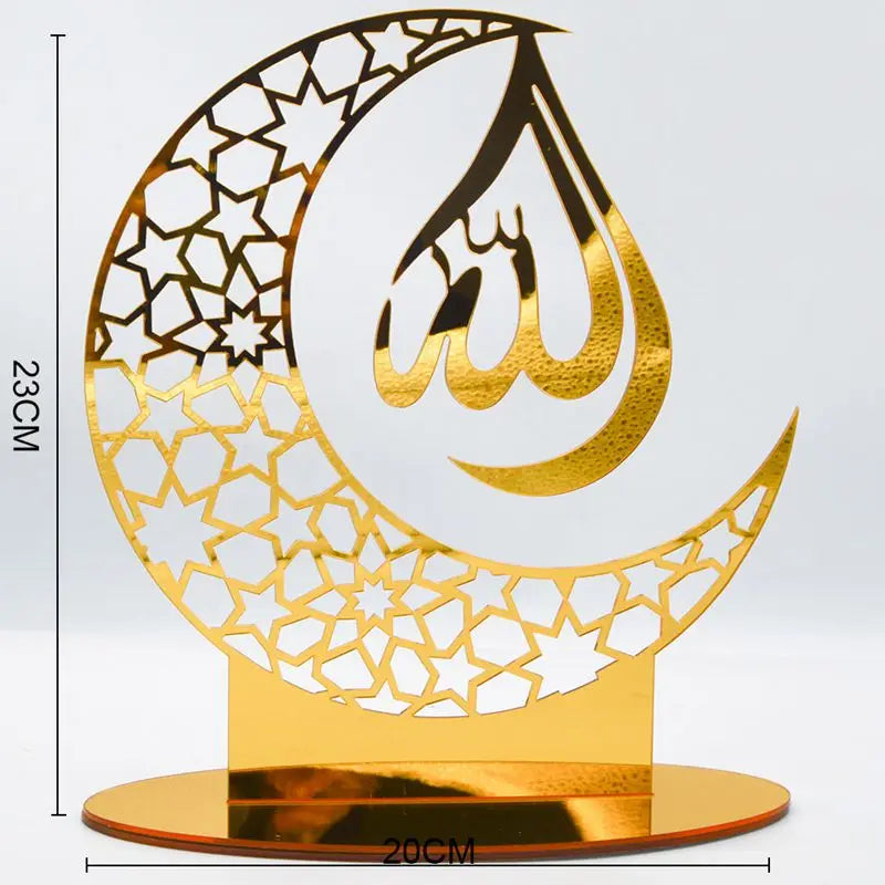 Ramadan Kareem Acrylic Ornament – Eid Mubarak Golden Moon Decor Acrylic Holiday Ornament Babs Gold-G