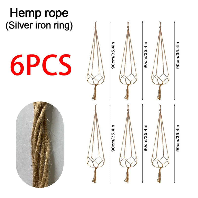 Woven Hanging Flower Pot Net Planter Basket Hanger Rack Hanging Planter Net Babs 6pcs Hemp rope