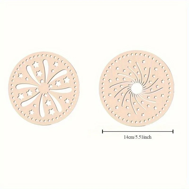 2pcs Wood Crochet Basket Base Round Hollow DIY Bag Bottom 14cm Wood Craft Base Babs