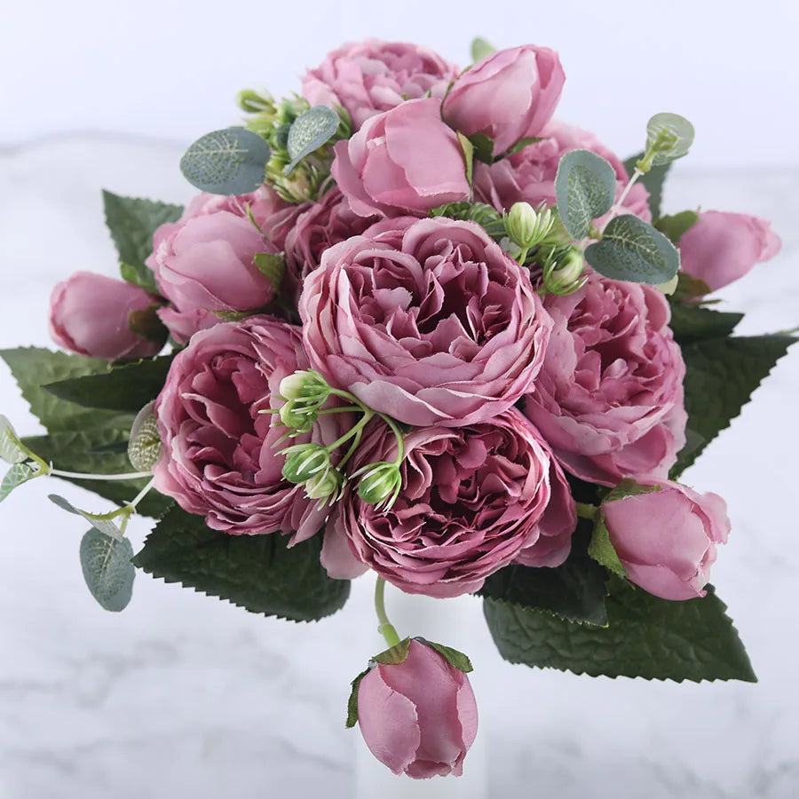 Silk Rose Peony Artificial Flowers – Wedding & Home Décor Artificial Flower Bouquet Babs Purple