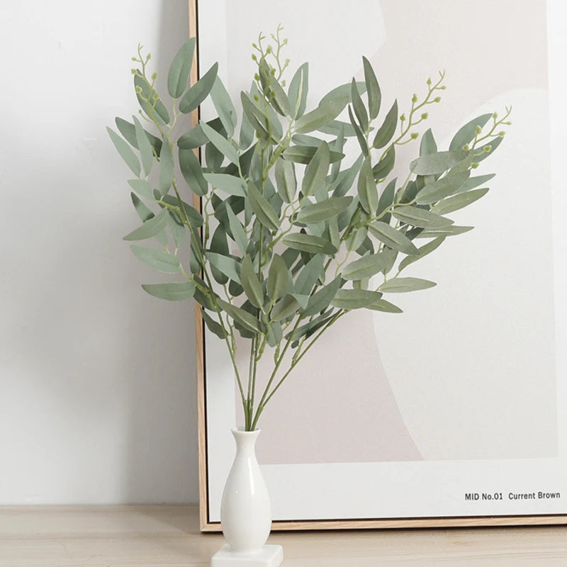 Artificial Willow Eucalyptus Leaf Stems – Silk Floral Décor Artificial Leaf Stem Babs Grey
