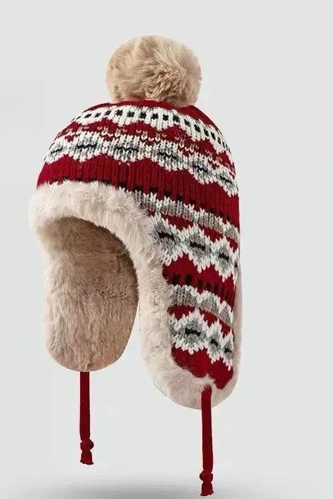 Women's Winter Knit Fleece Beanie with Ear Protection Winter Knit Hat Babs red M 56-58CM