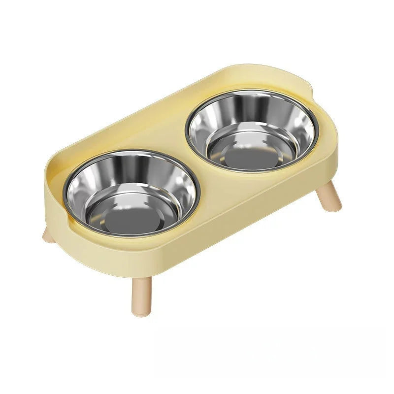 Tilted Elevated Pet Bowls – Stainless Steel Cat & Dog Set Elevated Pet Bowl Set Babs Yellow