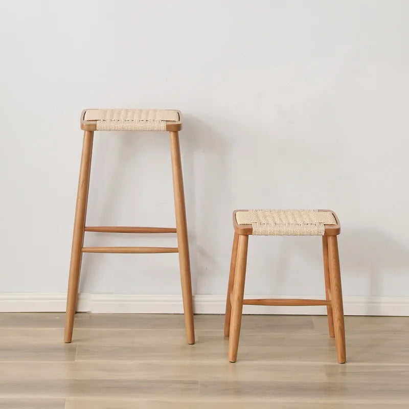 Handmade Cherry Wood Woven Stool – Modern Minimalist Furniture Woven Wood Stool Babs