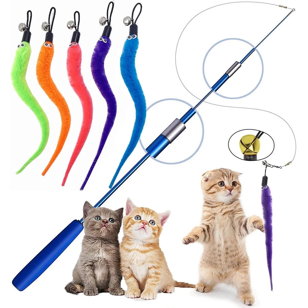 Worm Cat Toy Replacement Heads – Plush Teaser Wand Lures Cat Toy Replacement Babs