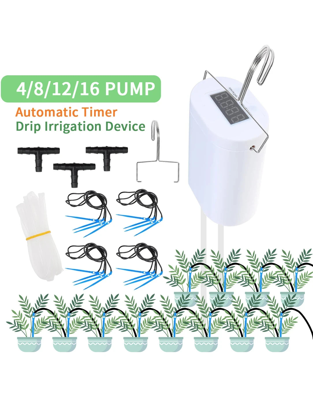 Automatic Drip Irrigation Kit 2/4/8/16 Head Pump Timer System Drip Irrigation Kit Babs