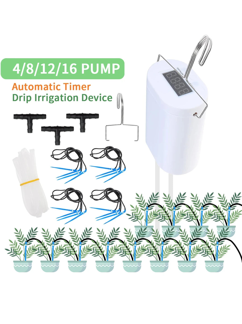 Automatic Drip Irrigation Kit – 2/4/8/16 Head Pump Timer Drip Irrigation Kit Babs