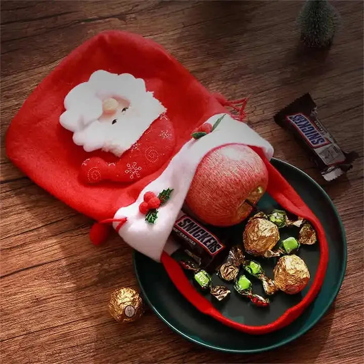 Christmas Flannel Drawstring Gift Bags – Santa, Snowman & Bear Christmas Gift Bags Babs