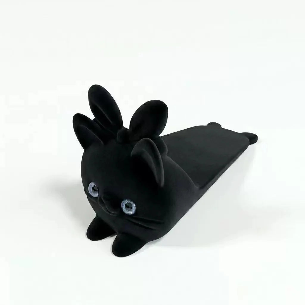 Cute Cat Door Stopper – 3D Printed Non-Slip Door Wedge Decorative Door Stopper Babs Bow Black