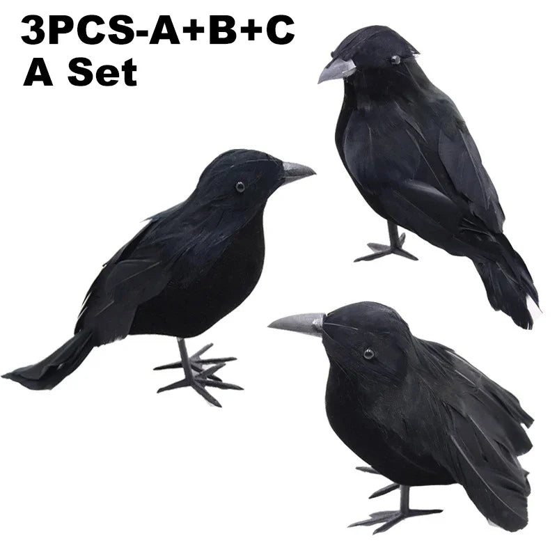 Realistic Black Crow Simulation Figure – Halloween Garden Décor Halloween Crow Decoration Babs 3PCS
