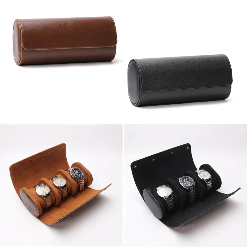 3-Slot Watch Roll Travel Case | PU Leather Watch Organizer Watch Travel Case Babs
