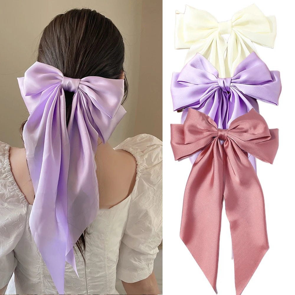 Korean Big Bow Satin Hair Clip – Ribbon Barrette for Women Hair Bow Barrette Babs S6-3PCS