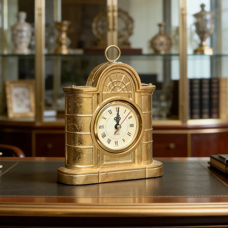 Retro Gold Desk Clock – Antique Quartz Table Clock for Home Decorative Desk Clock Babs