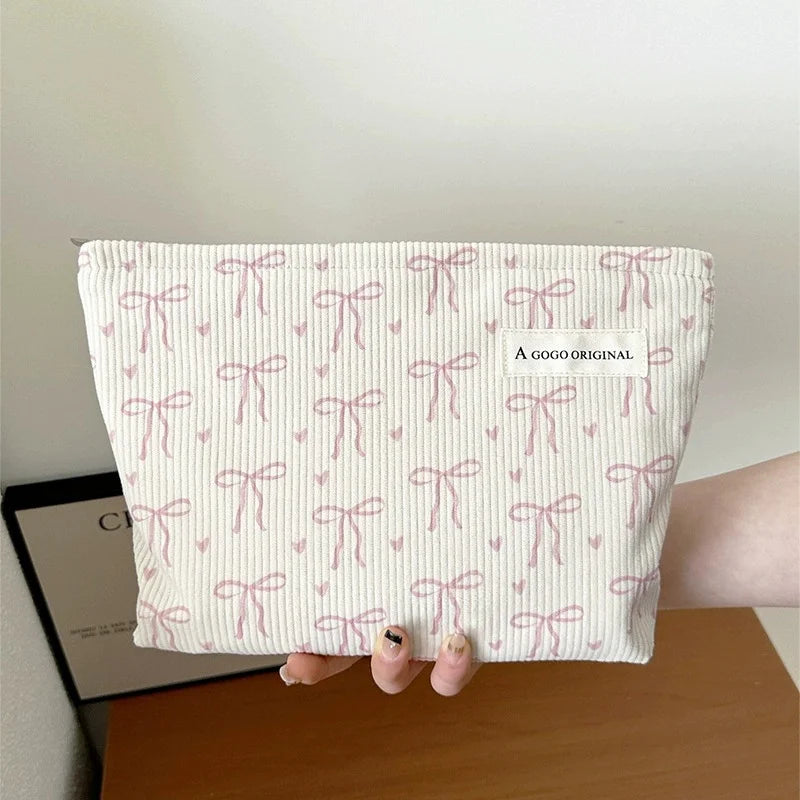 Pink Bow Makeup Bag – Large Canvas Travel Cosmetic Organizer Cosmetic Makeup Bag Babs