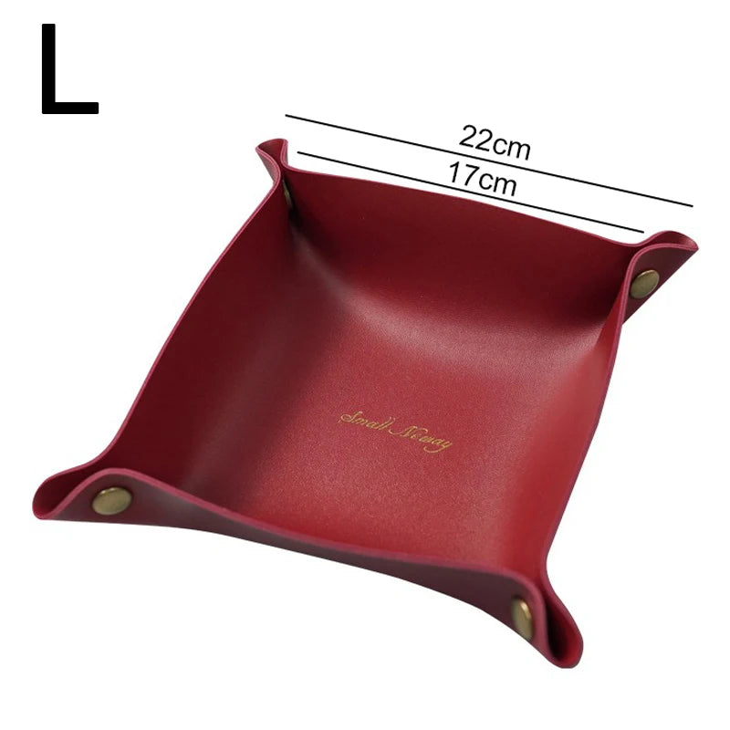 Foldable PU Leather Storage Tray | Nordic Desk Organizer Leather Storage Tray Babs Red-L