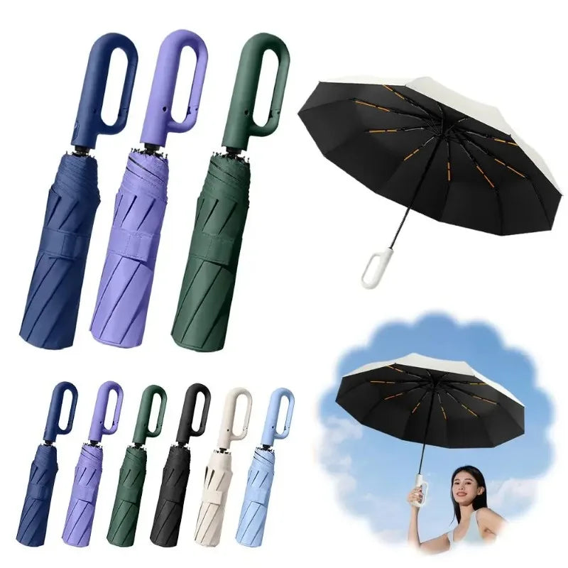 10-Rib Auto Compact Folding Umbrella – UPF 50+ Sun & Rain Compact Folding Umbrella Babs