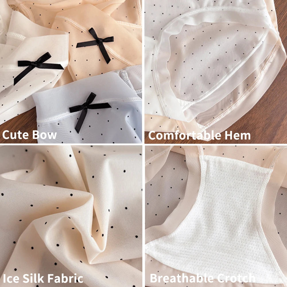 4-Pack Mesh Polka Dot Panties – Sheer Bow Knot Seamless Briefs Women's Hipster Briefs Babs