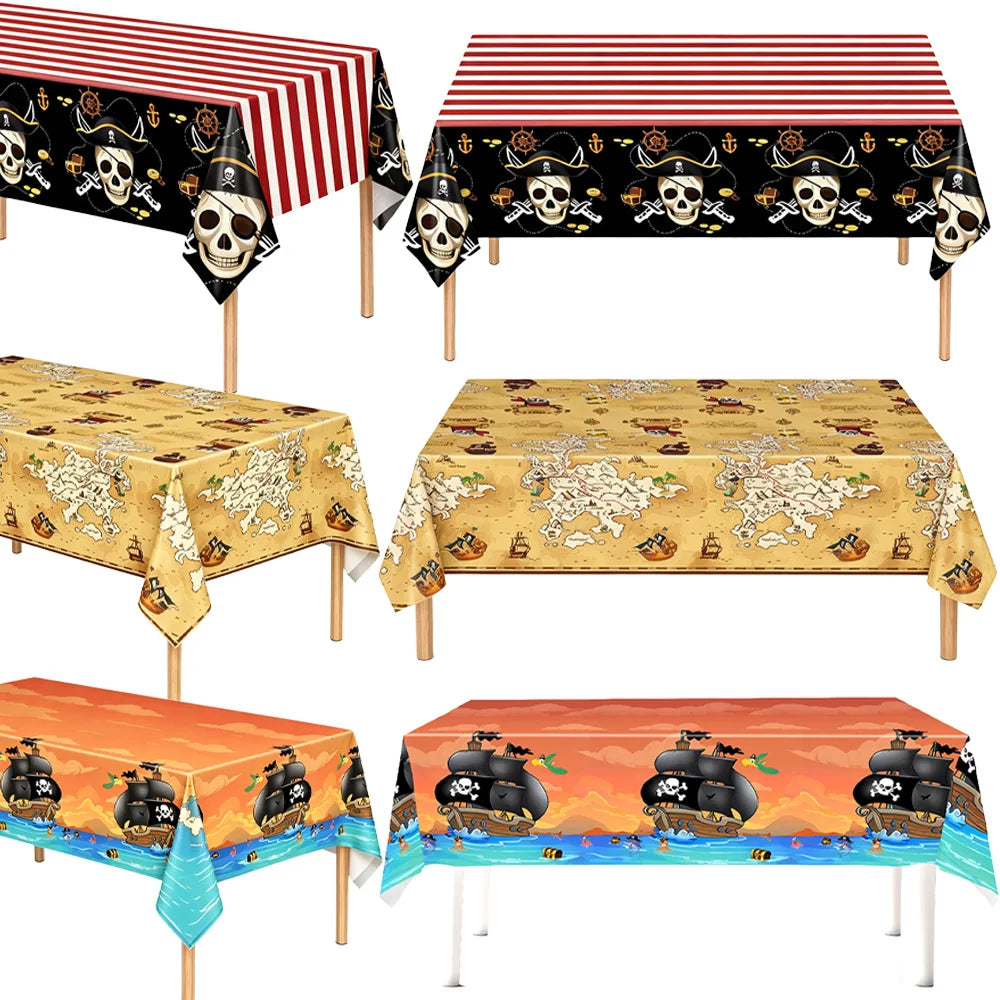 Pirate Theme Disposable Tablecloth – Skull & Treasure Map Party Disposable Tablecloth Babs