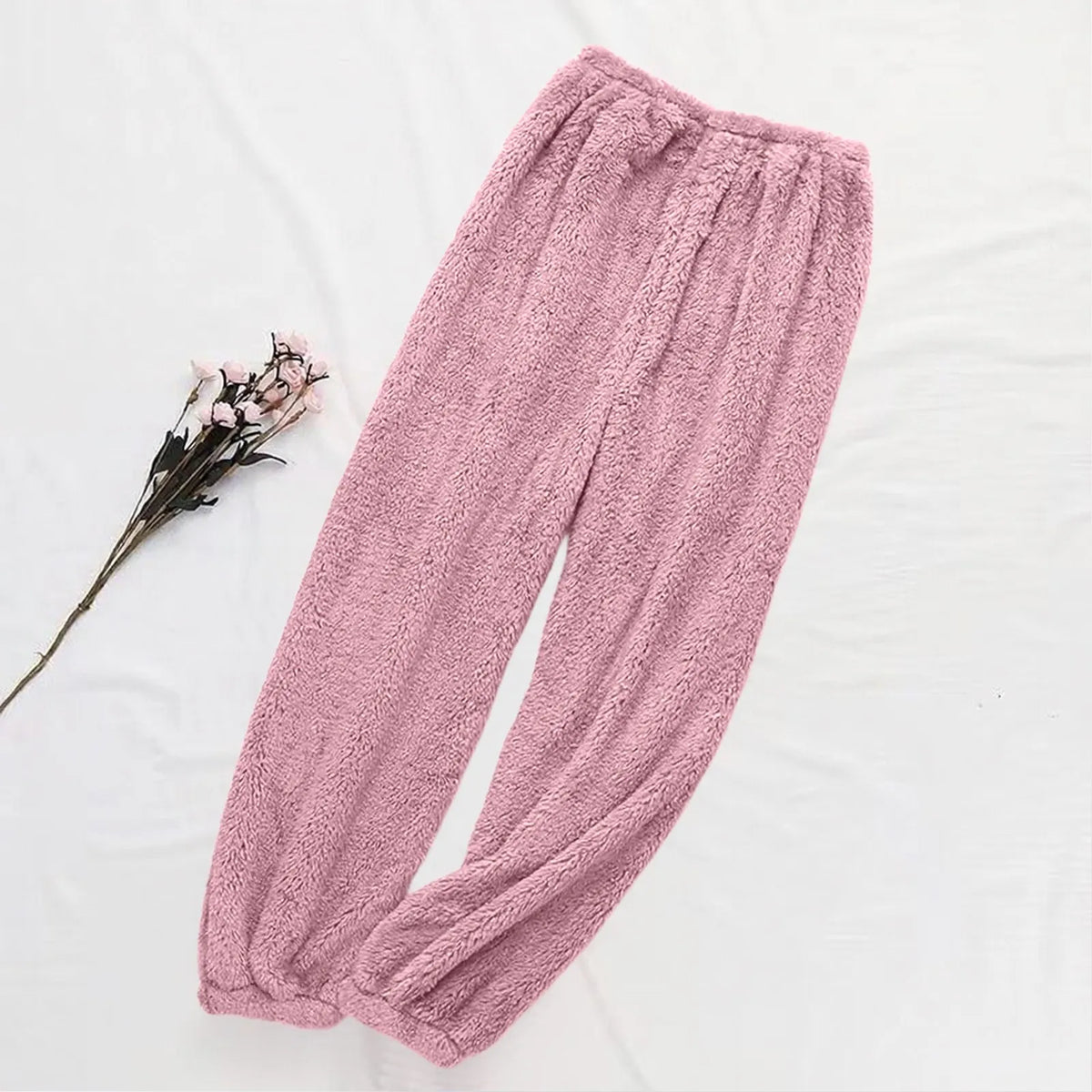 Women's Velvet Pajama Pants – Warm Elastic Waist Lounge Trousers Pajama Lounge Pants Babs Light pink XL
