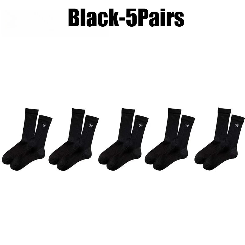 Girls Lace Bow Ruffle Socks – Breathable Knit Mid-Calf Lace Ruffle Socks Babs Black-5Pairs One Size