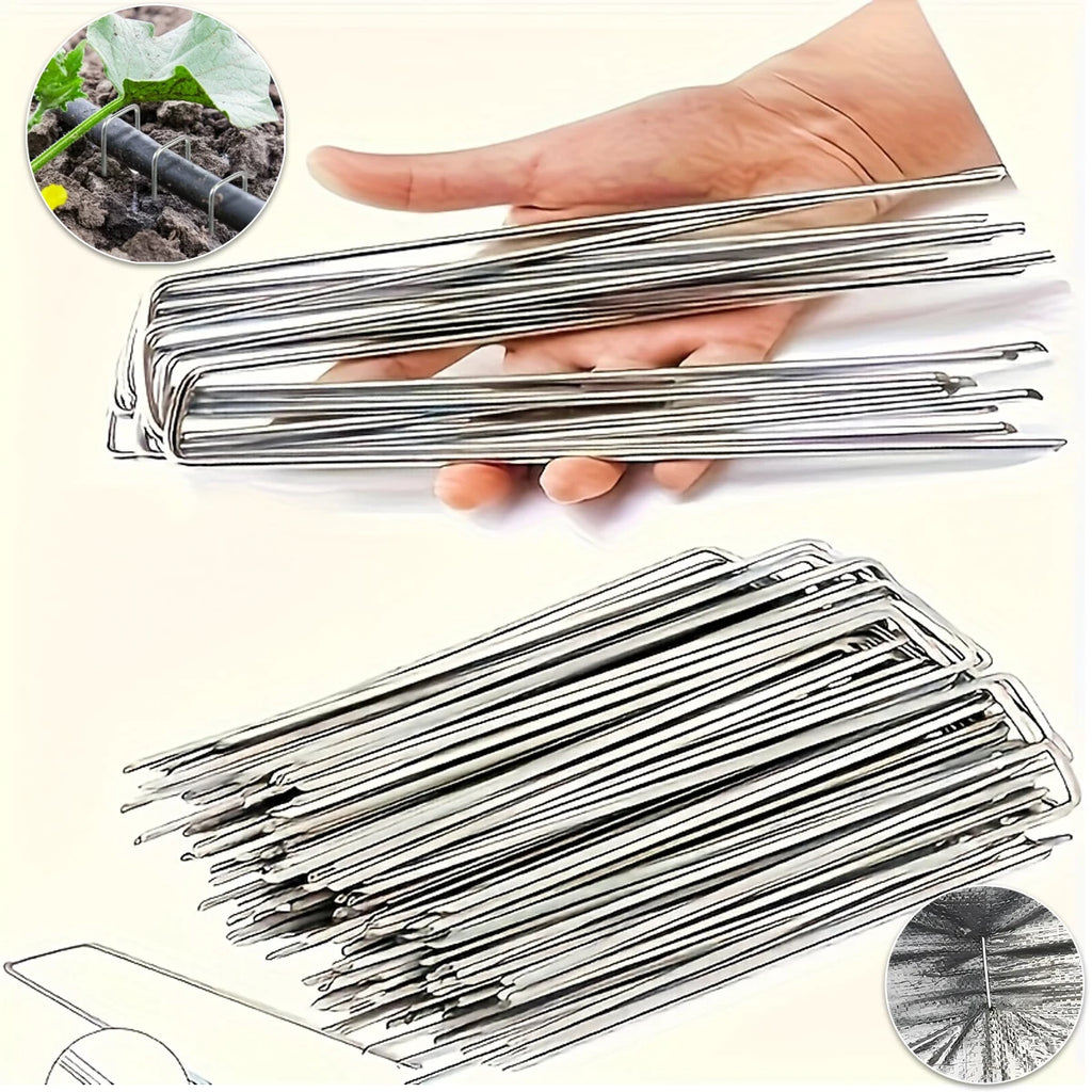 U-Shaped Garden Stakes Pins 25/50 Pcs – Heavy Duty Stainless Garden Stakes Pins Babs