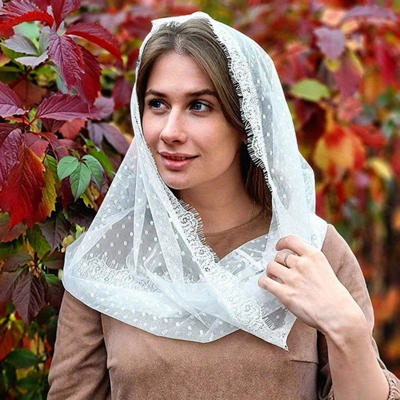 Lace Shawl Veil Head Scarf – Bridal & Church Wedding Veil Bridal Lace Veil Babs