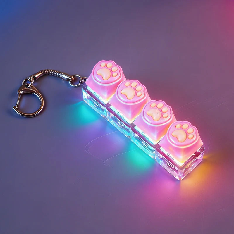 LED Light-Up Keyboard Keychain – Clickable Fidget Toy Gift Fidget Keychain Toy Babs Pink Cat
