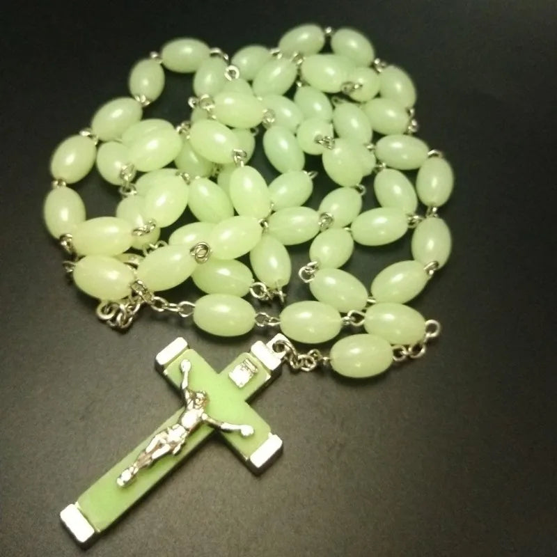 Glow-in-the-Dark Catholic Cross Rosary Beaded Necklace Rosary Necklace Babs 1pcs